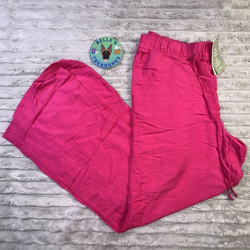 H&M Pants Medium Barbie Pink Linen Blend Wide Leg Casual Summer Lounge Trousers